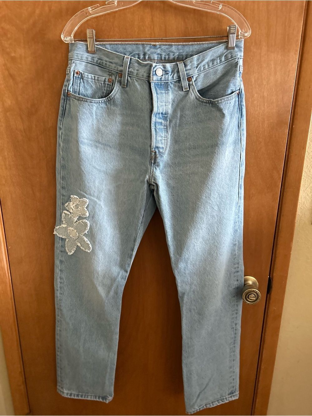 Levis 501 Jeans Womens W31 L30 Original Fit Floral Applique Straight Leg